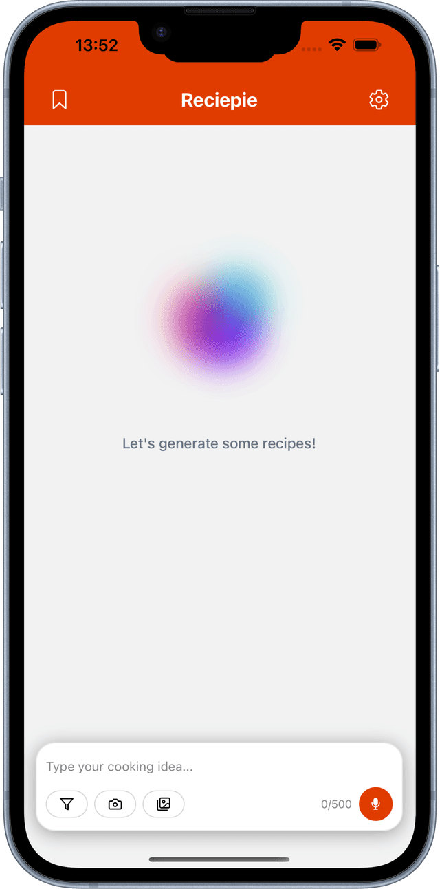 Reciepie app interface showing recipe generation